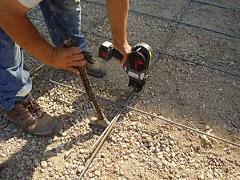 Construction site where reinforced steel is fixed with an automatic rebar tier
